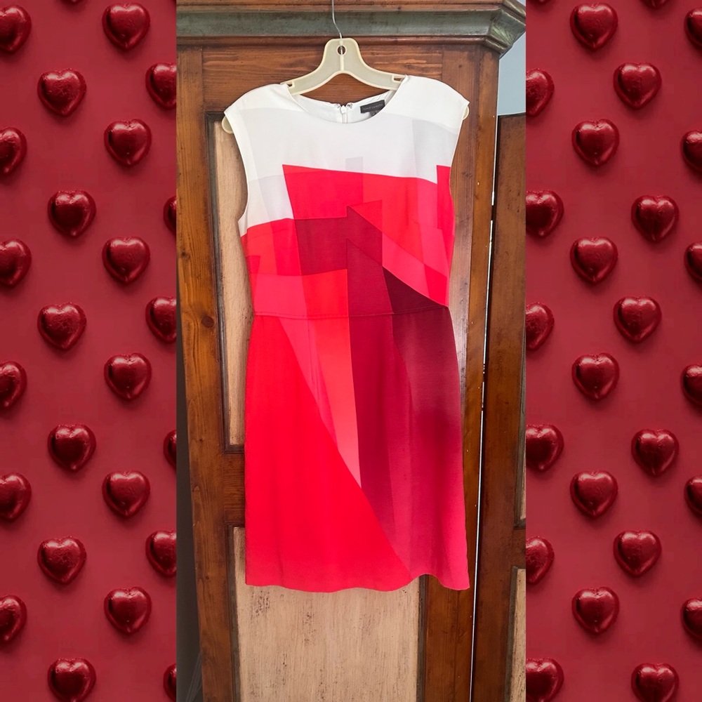 Vince Camuto Red and White Colorblock Sheath Dress
